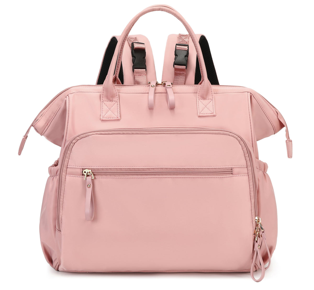 LORADI convertible diaper bag tote with a wide-open top in pink, quick access to baby essentials.