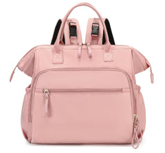 LORADI convertible diaper bag tote with a wide-open top in pink, quick access to baby essentials.