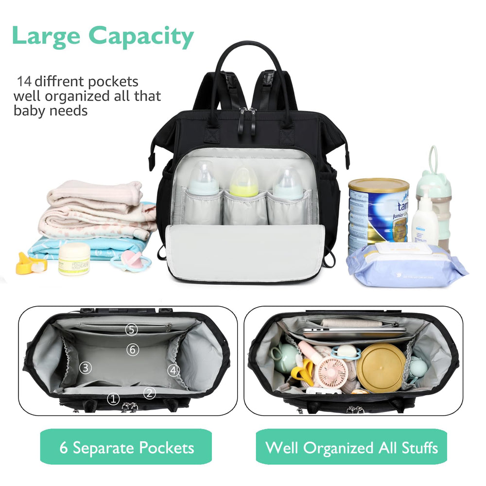 Loradi convertible-diaper-bag-tote wide-open-top enables easy packing and retrieval.
