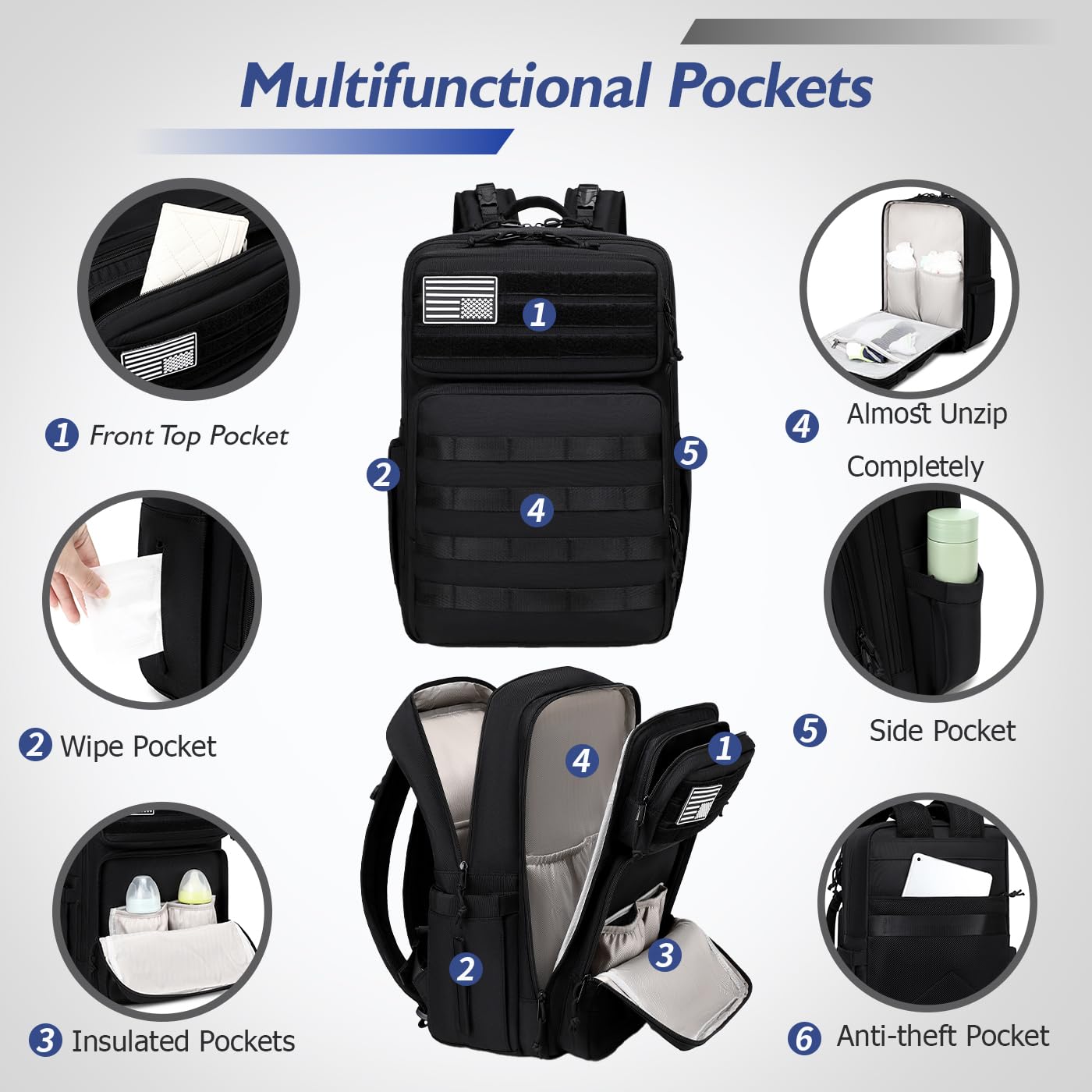 LORADI insulated bottle pockets in front for on-the-go feeding