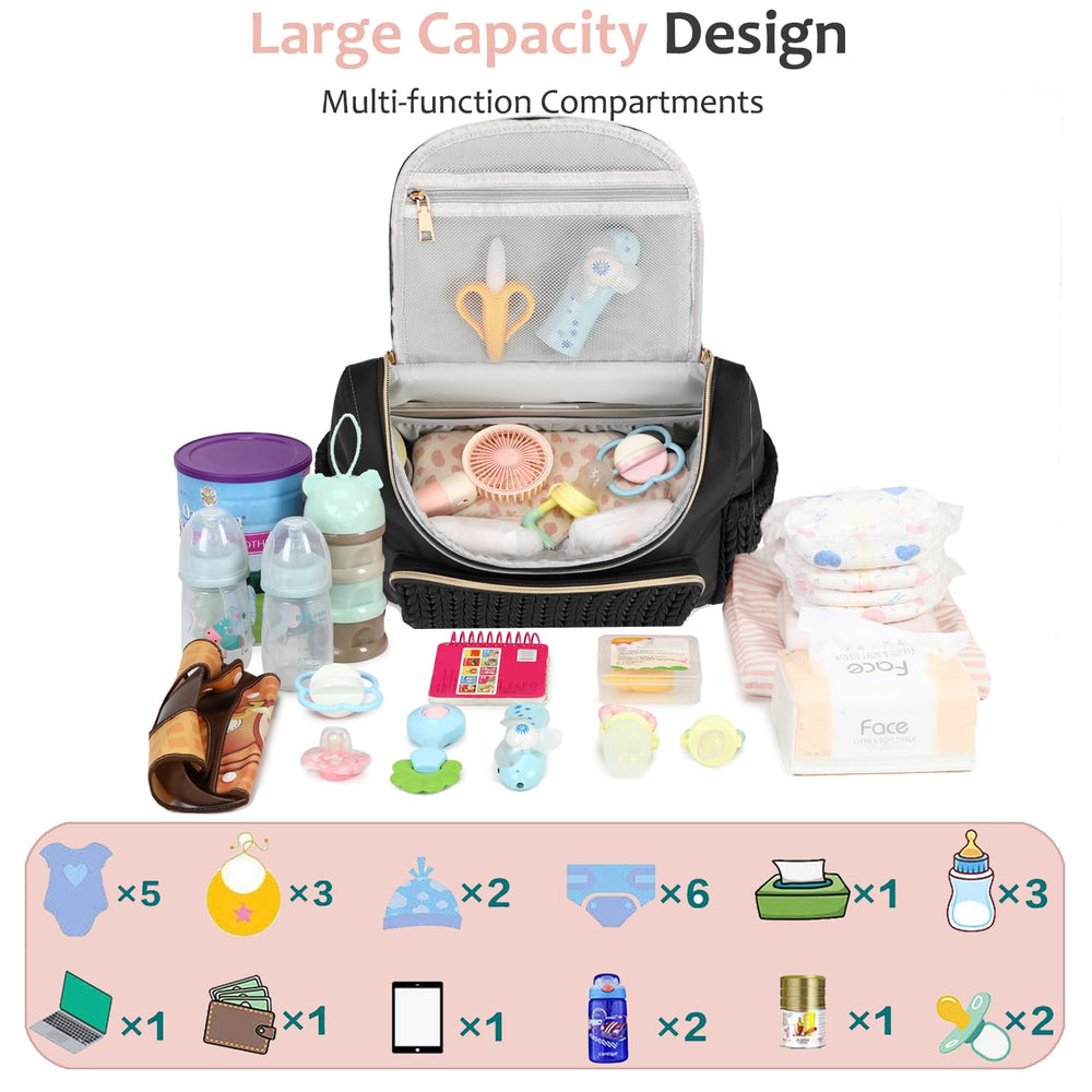 LORADI diaper bag back view highlighting anti-theft pocket for valuables on the go