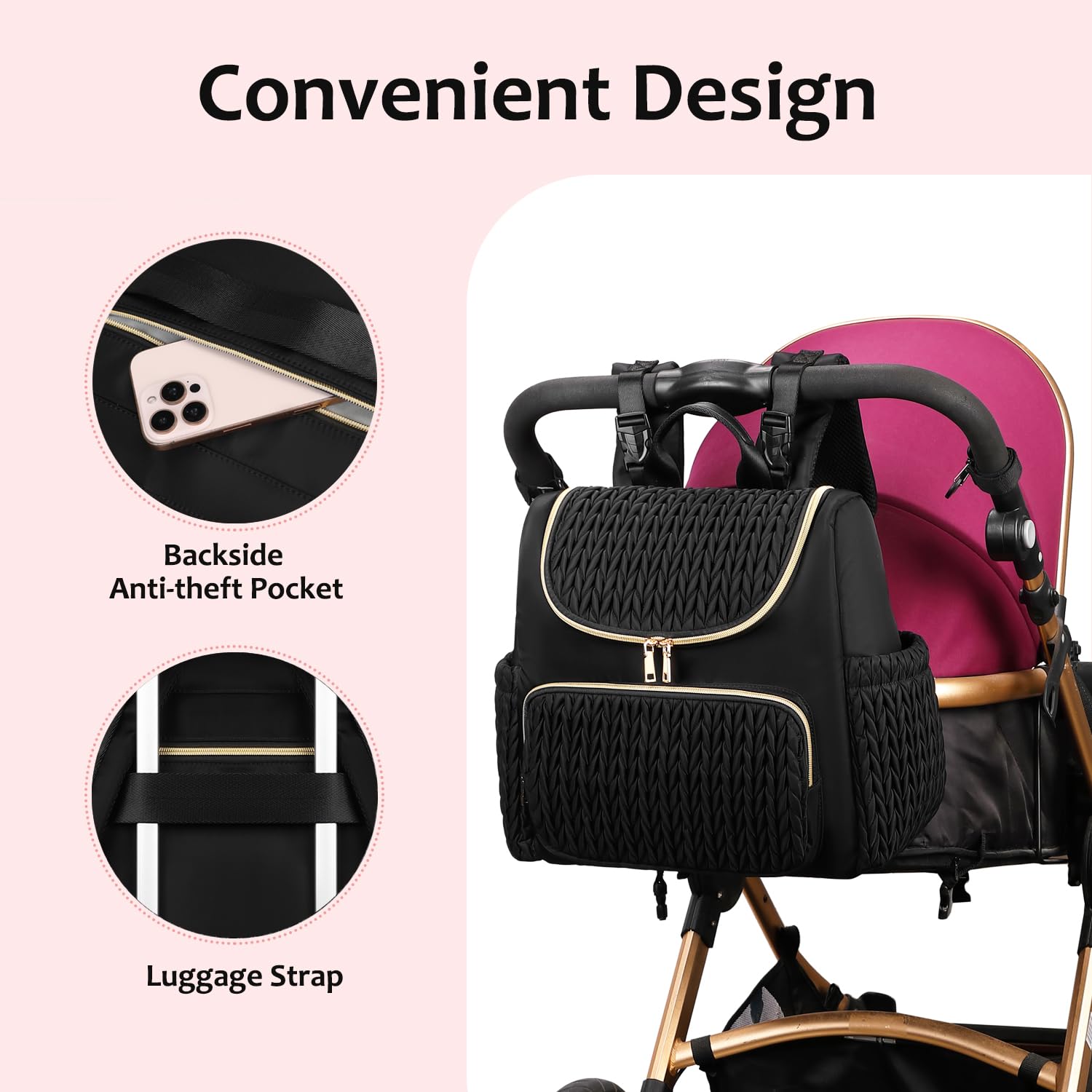LORADI spacious design with 5.9x12.6x15 inches dimensions fits baby gear