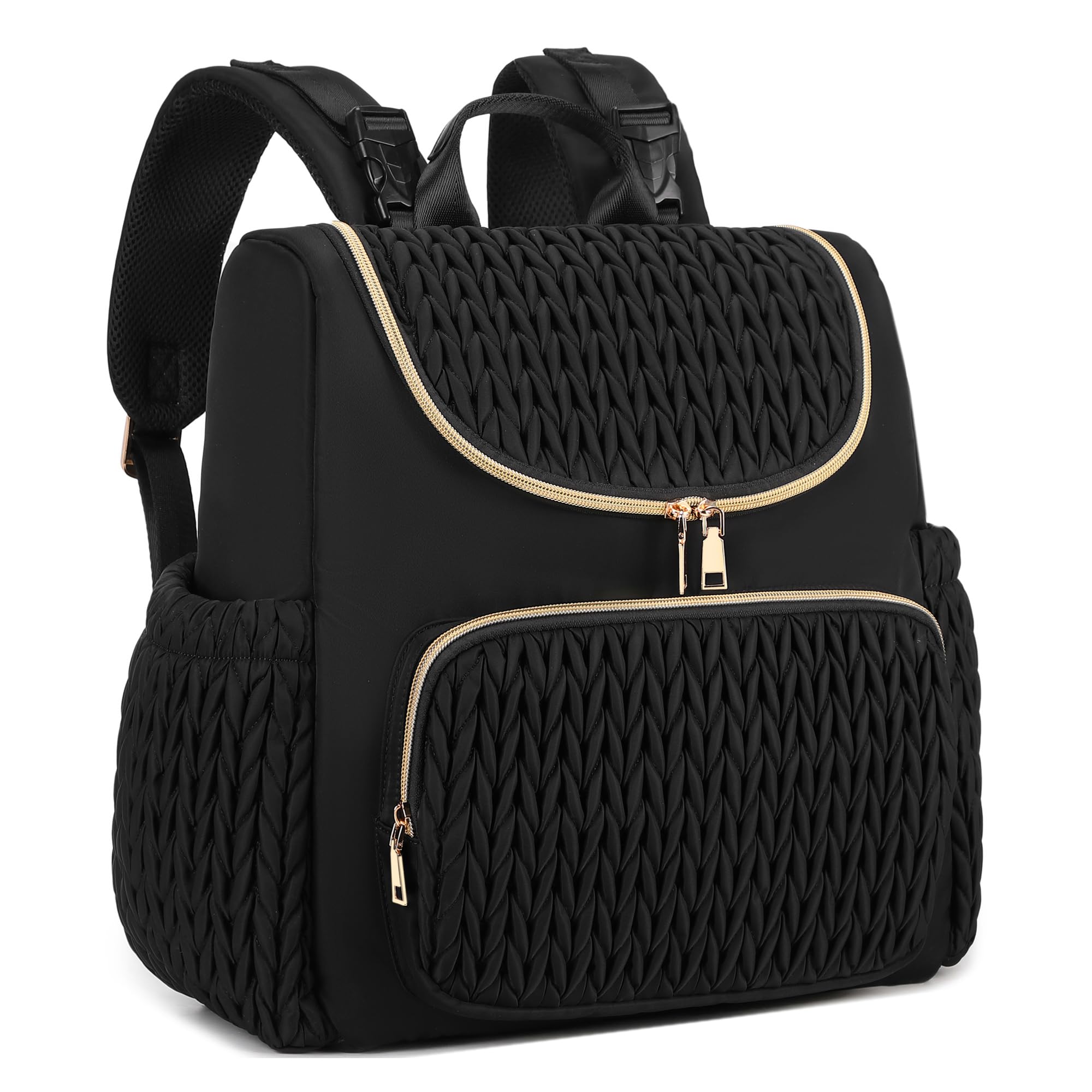 LORADI diaper bag front view showing organized exterior pockets for quick access to baby essentials