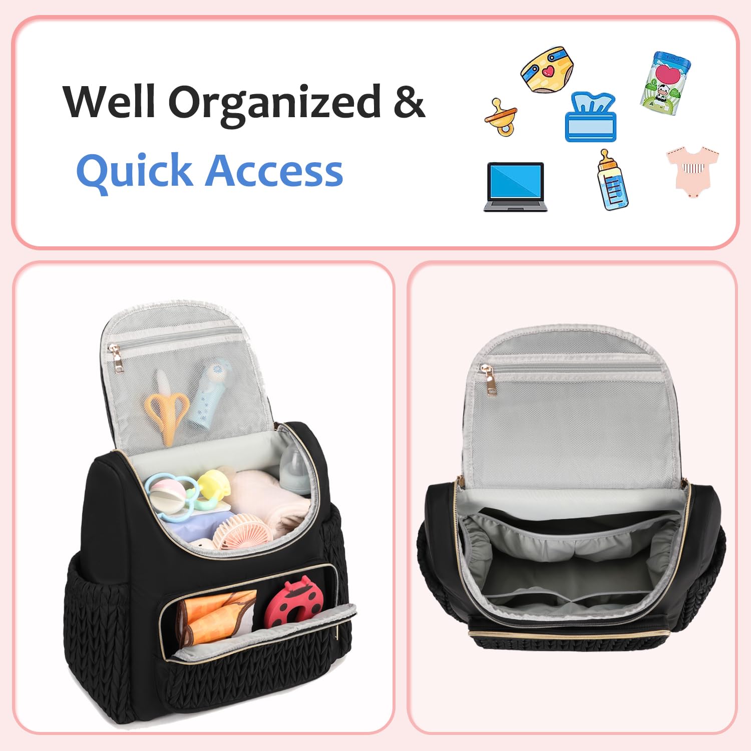 LORADI diaper bag insulated pockets keep bottles warm or cool during outings