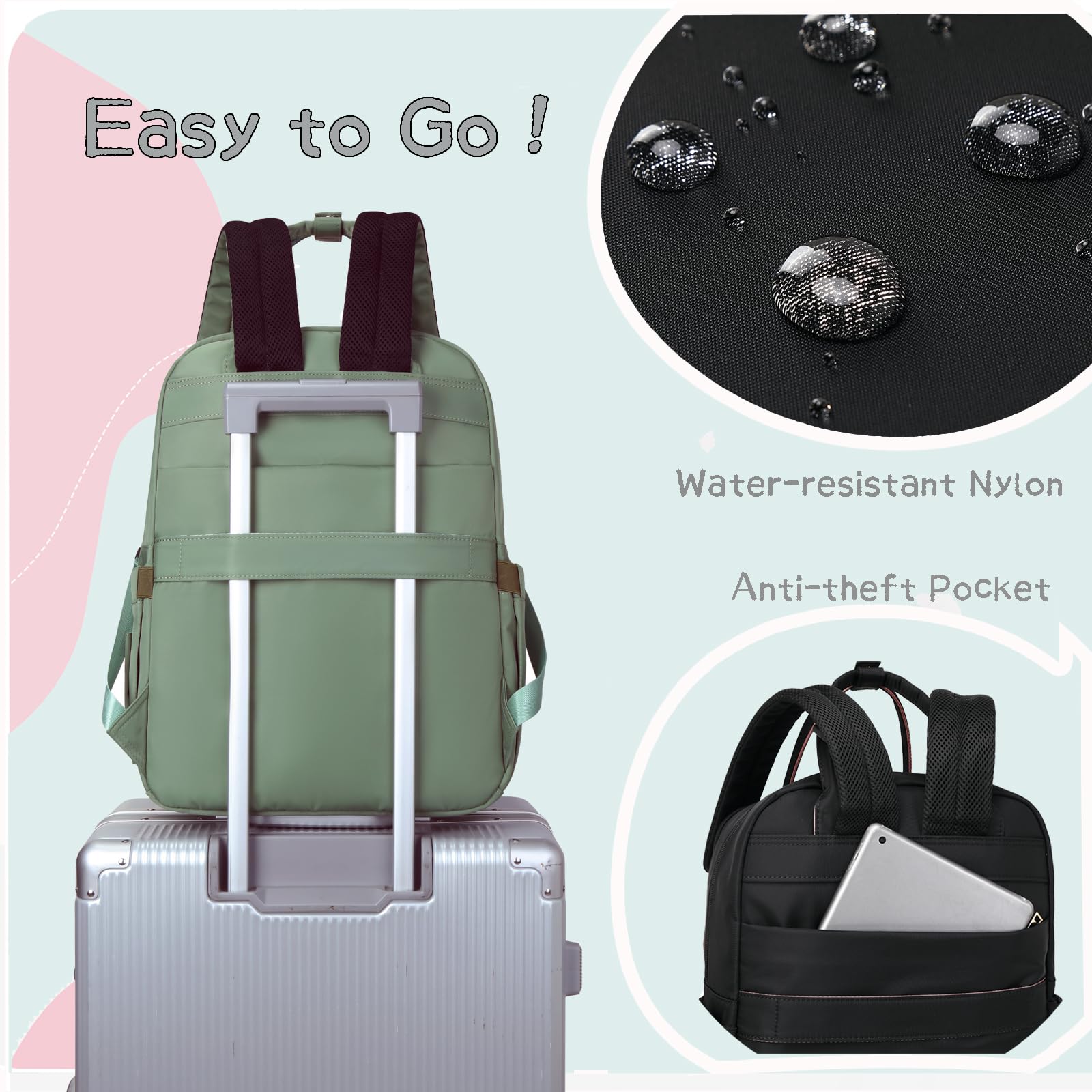 LORADI diaper bag easy-glide zippers for quick access