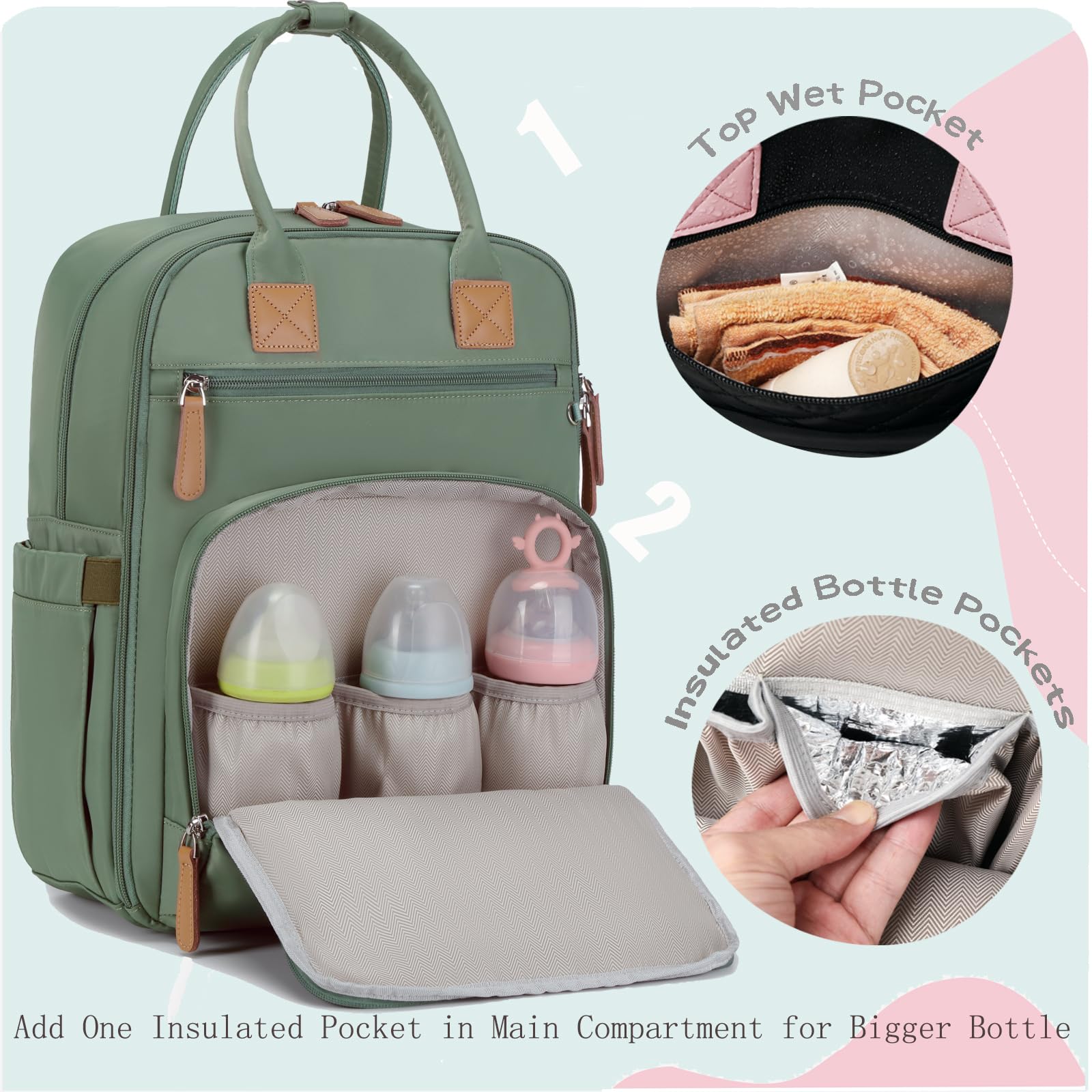 LORADI diaper bag front insulated pockets for bottles