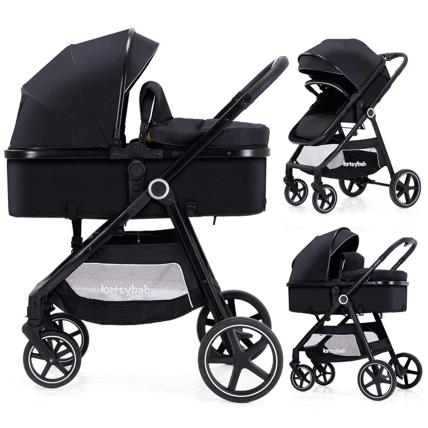 LORTSYBAB 2-in-1 stroller folded for easy storage and travel convenience.