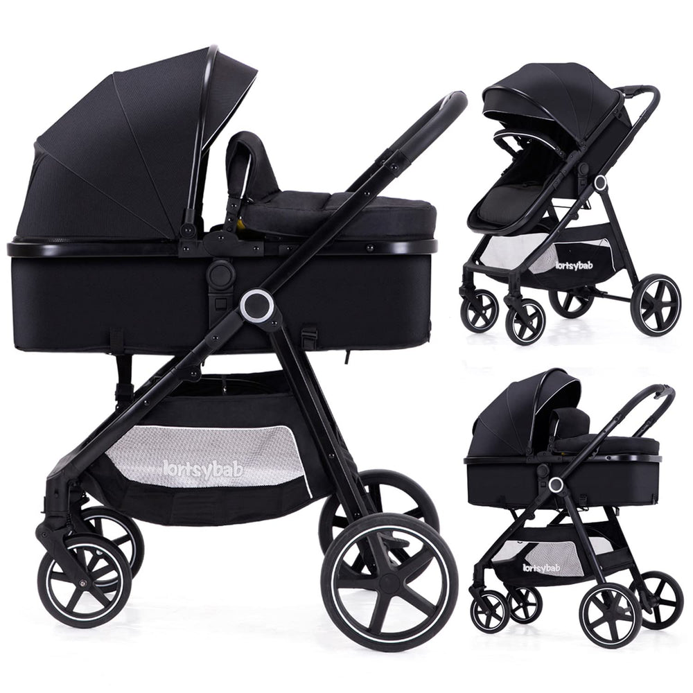 LORTSYBAB 2-in-1 stroller folded for easy storage and travel convenience.