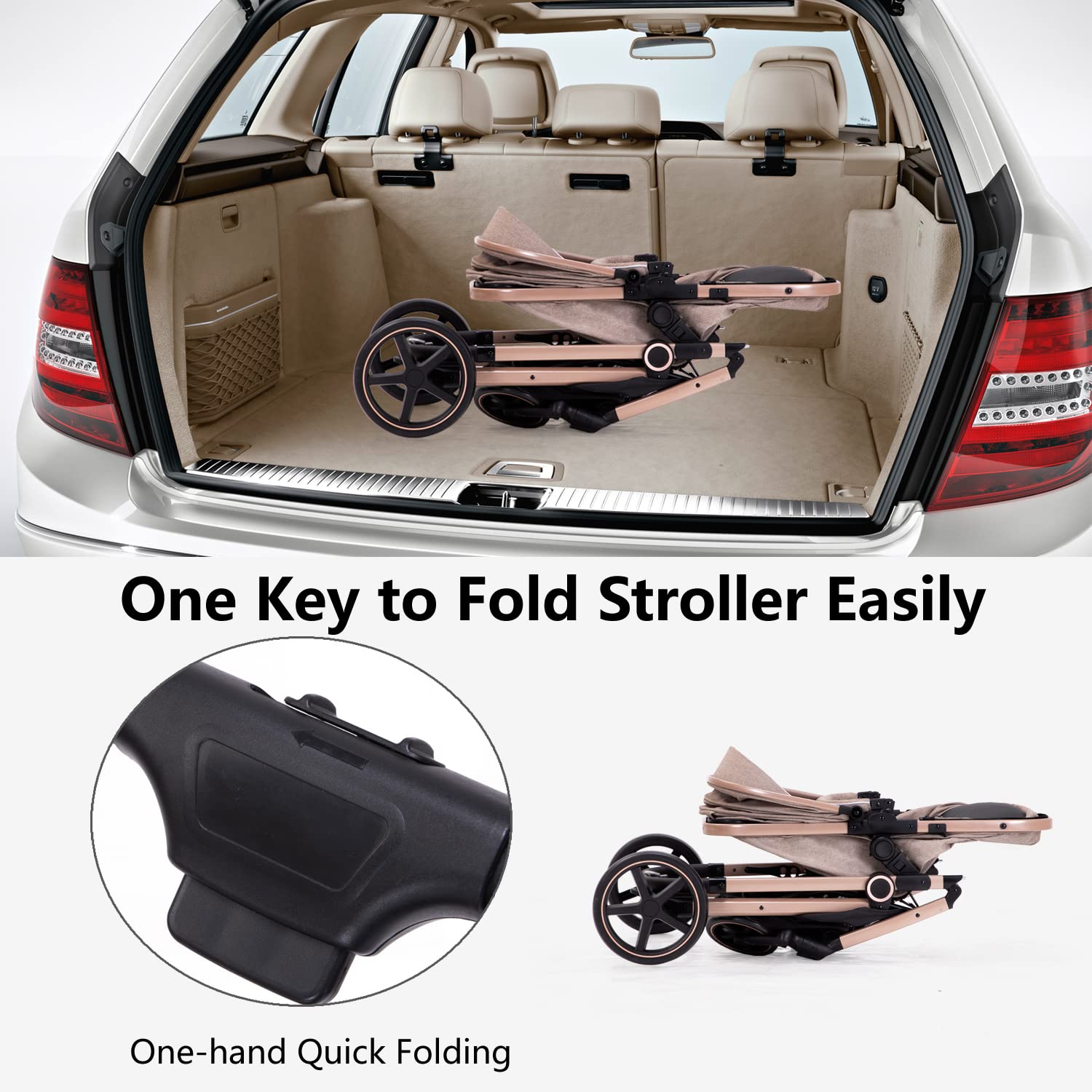 LORTSYBAB 2-in-1 stroller beige adjustable handrail for different heights