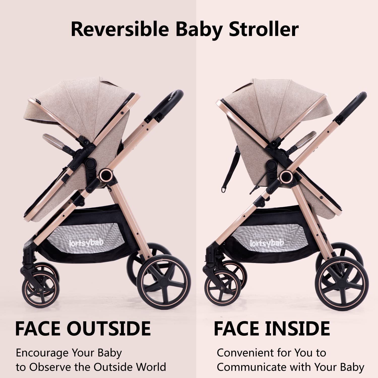 LORTSYBAB 2-in-1 stroller beige canopy protecting from sun and UV