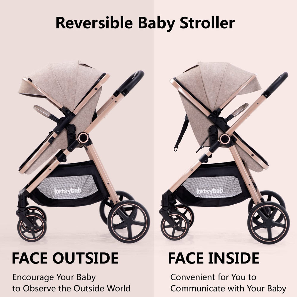 LORTSYBAB 2-in-1 stroller beige canopy protecting from sun and UV