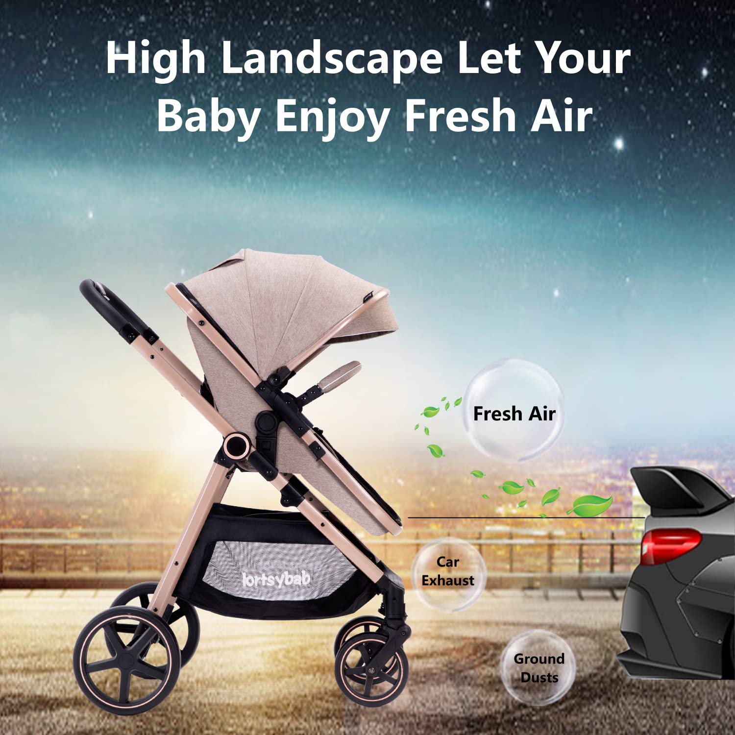 LORTSYBAB 2-in-1 stroller beige interior view for comfortable seating