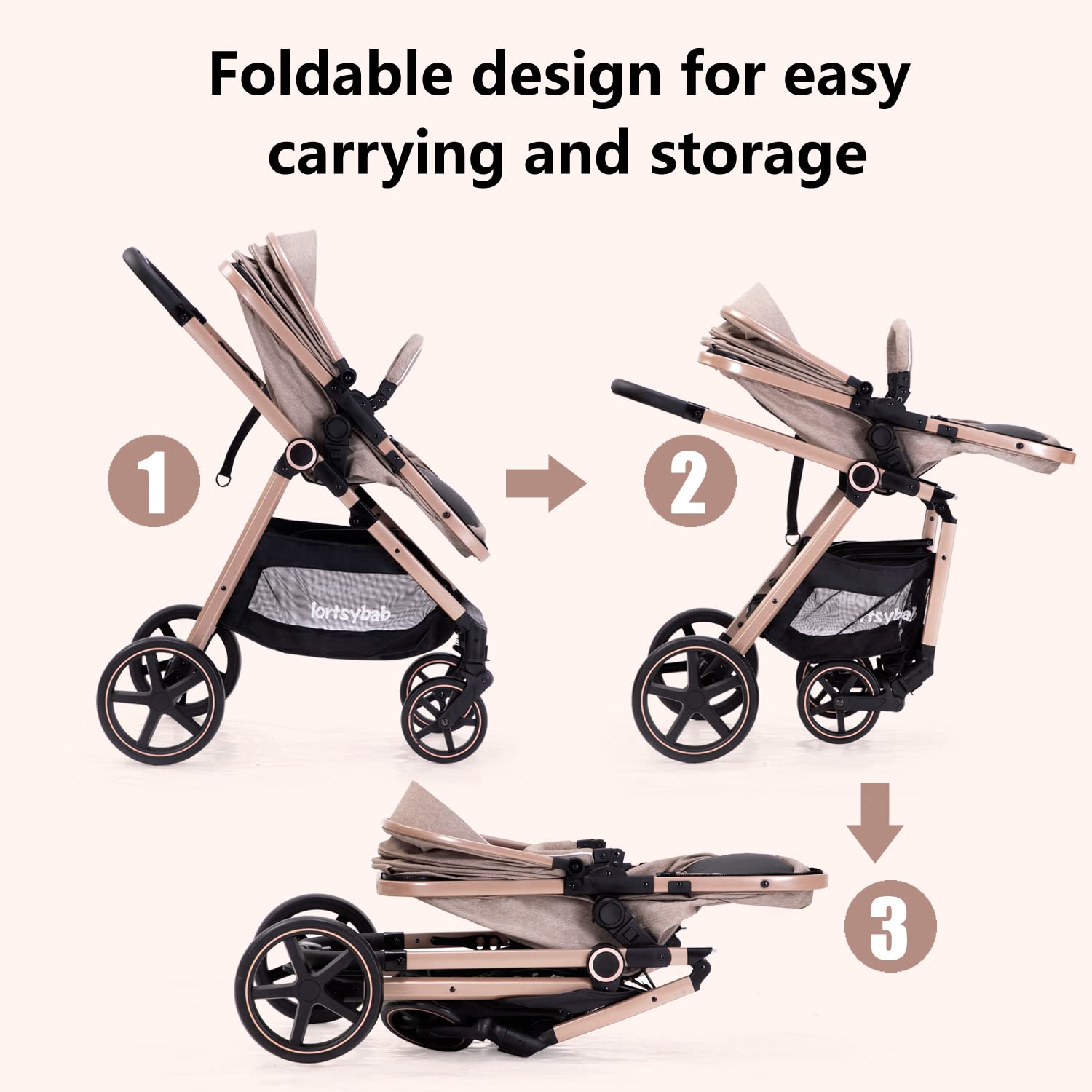 LORTSYBAB 2-in-1 stroller beige large under-seat storage basket for essentials