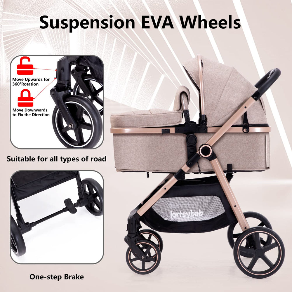 LORTSYBAB 2-in-1 stroller beige EVA wheels for stable rides