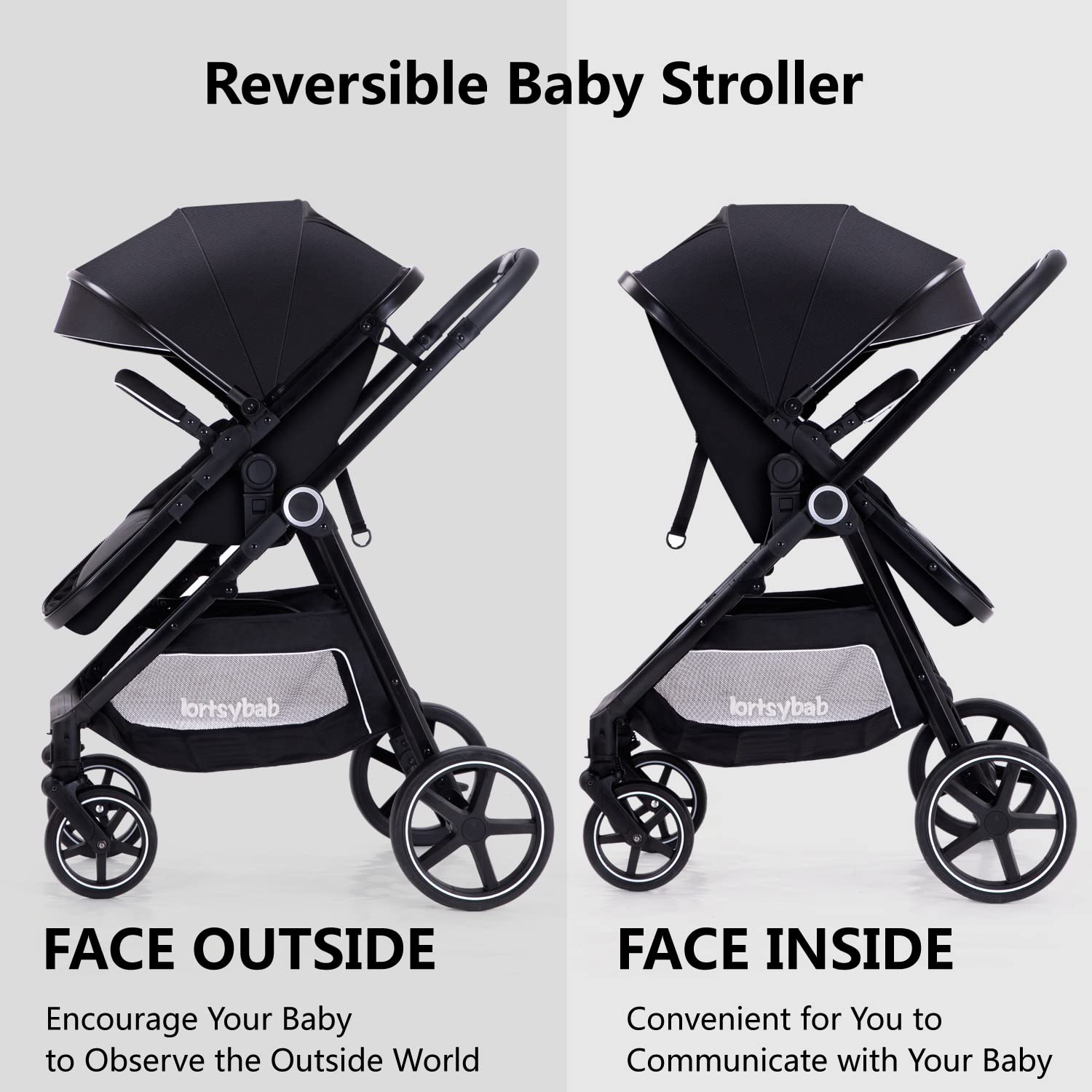 LORTSYBAB adjustable canopy with sun visors protects baby from direct sun.