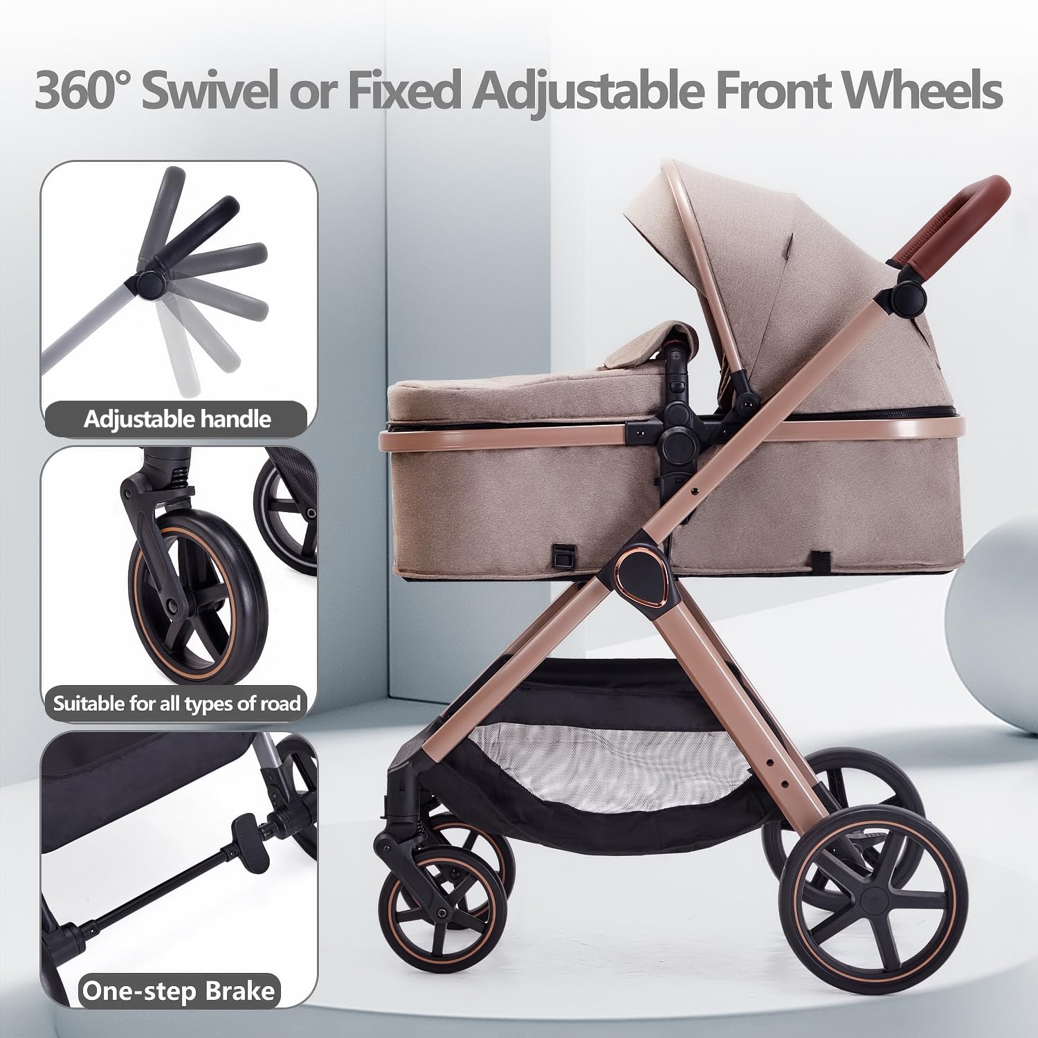 LORTSYBAB beige front wheel 360° rotation for easy steering