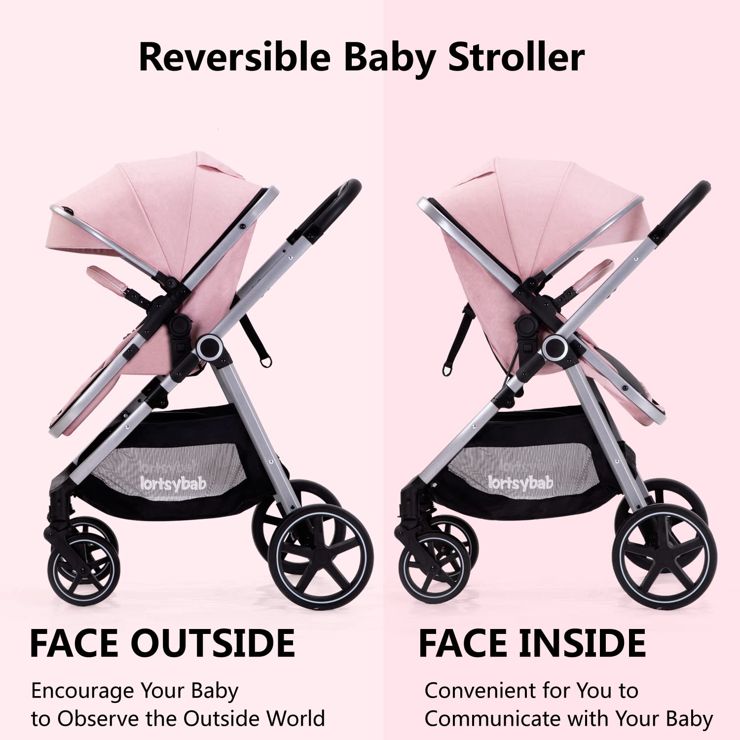 LORTSYBAB stroller with extended canopy providing sun protection during walks.