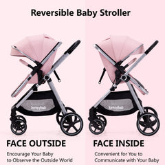 LORTSYBAB stroller with extended canopy providing sun protection during walks.