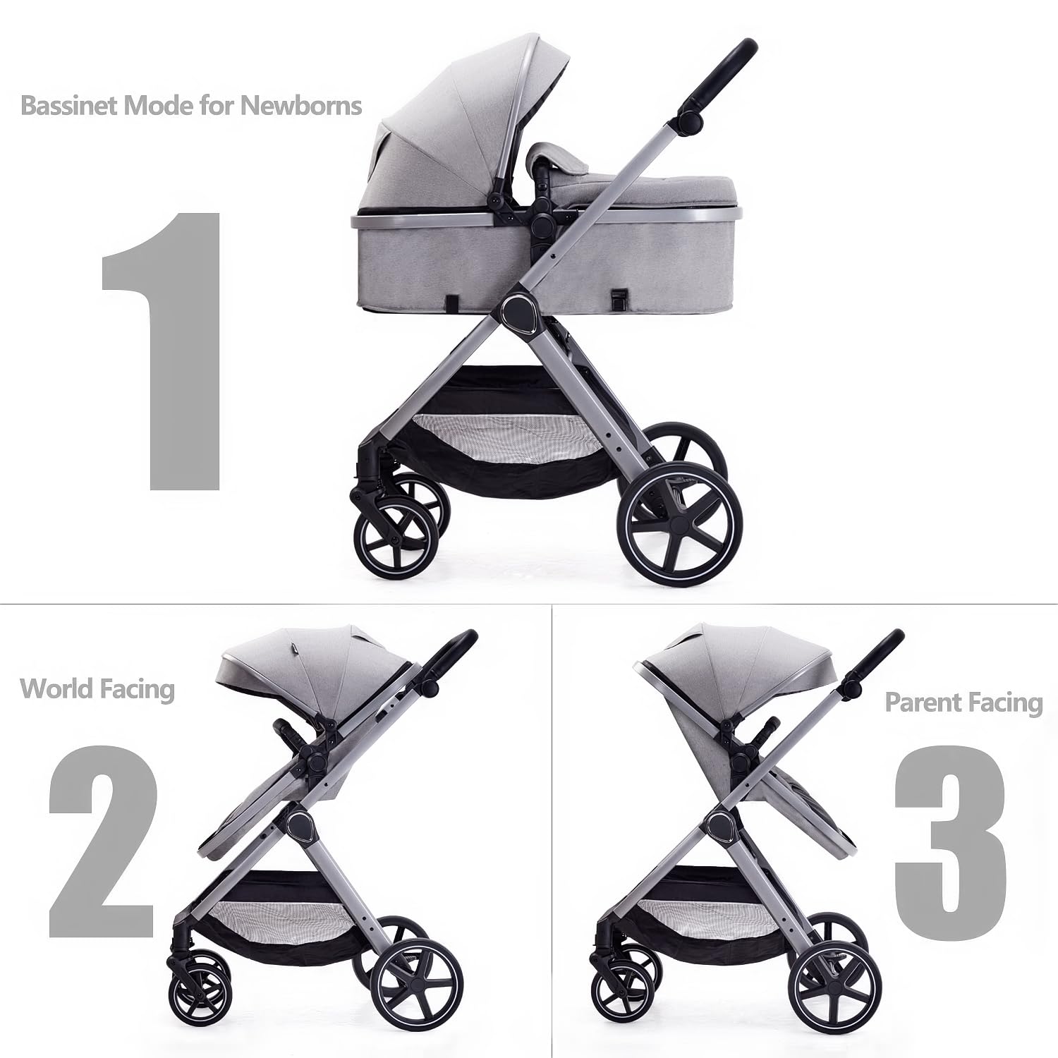 LORTSYBAB stroller full recline for newborn comfort in grey