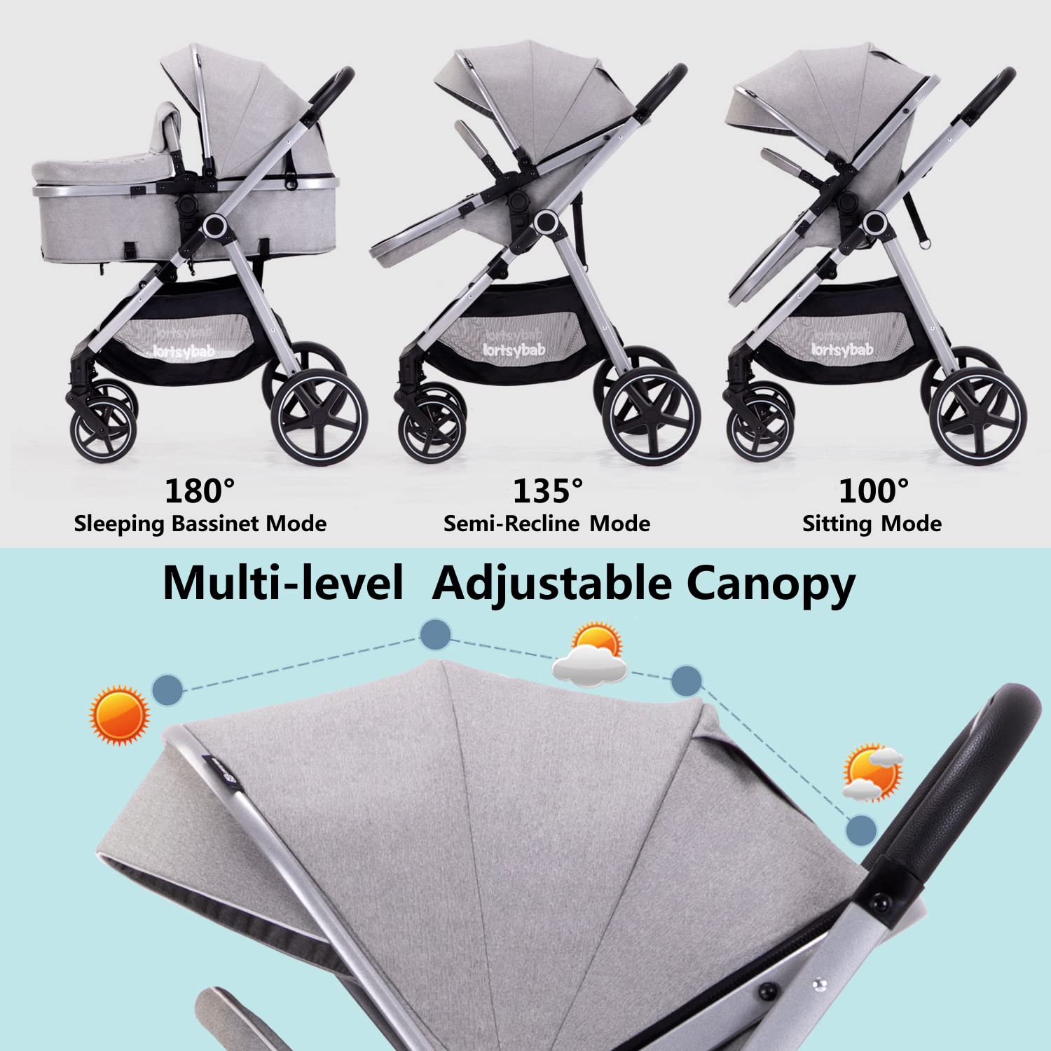 LORTSYBAB stroller with reversible seat for parent- or world-facing view
