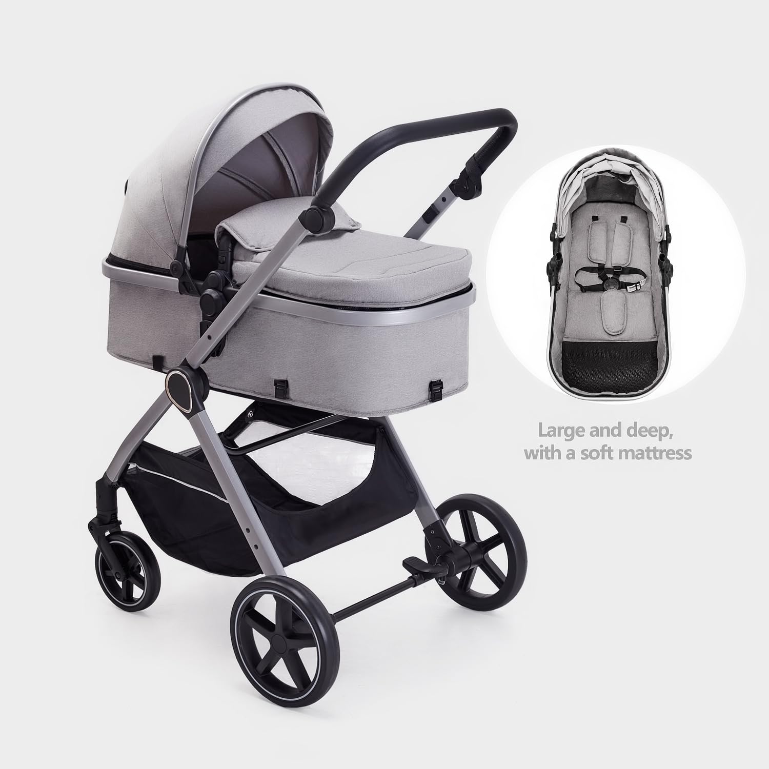 LORTSYBAB safety features including 5-point harness and brake system grey