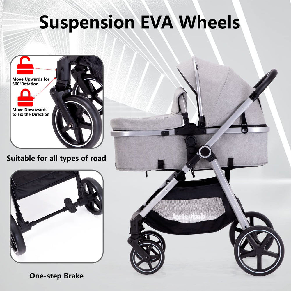 LORTSYBAB stroller reclines to sleeping mode for naps