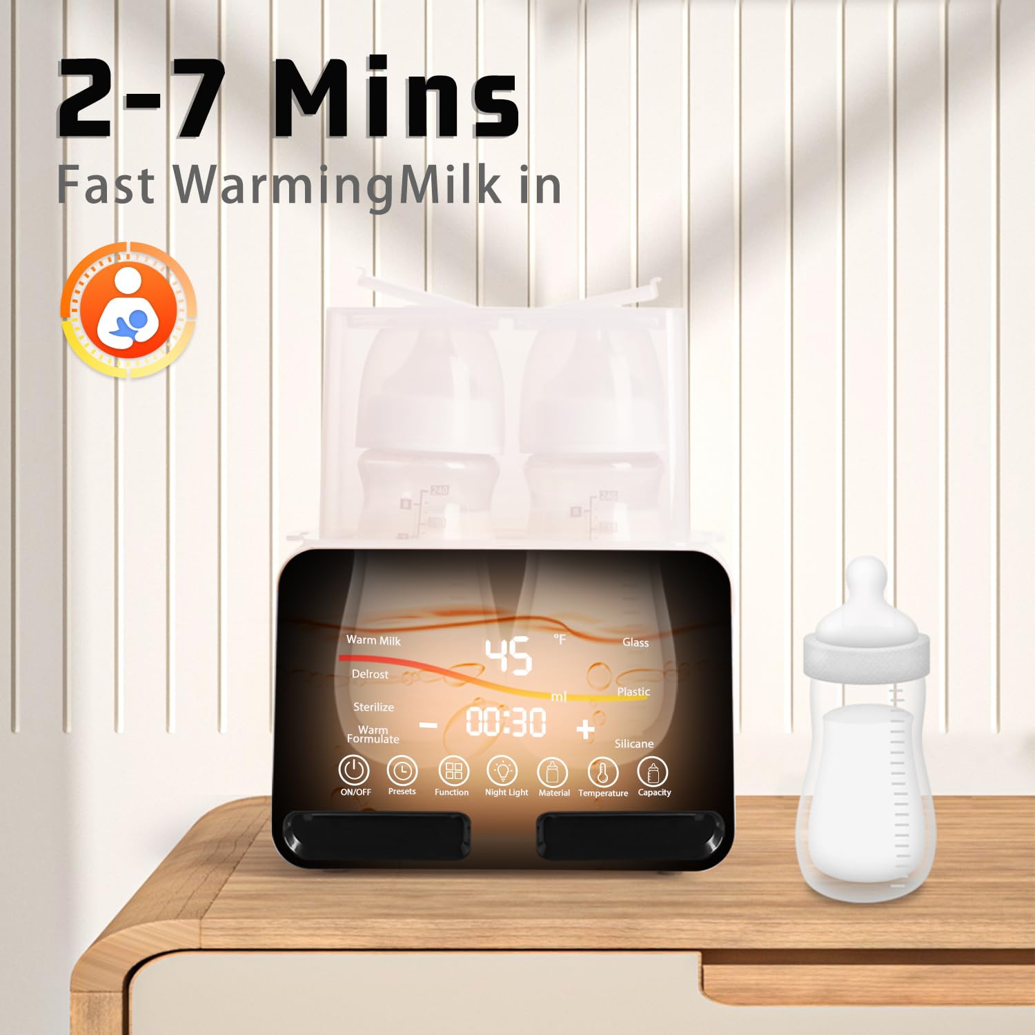 Losbenco twin-bottle space enables simultaneous warming for twins or shared feeds.