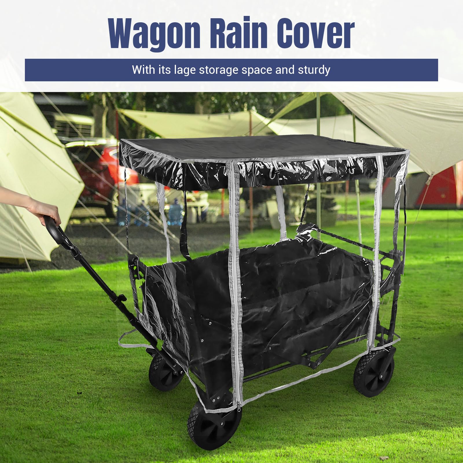 LOSCHEN wagon rain cover rolled-up storage demonstrates compact portability