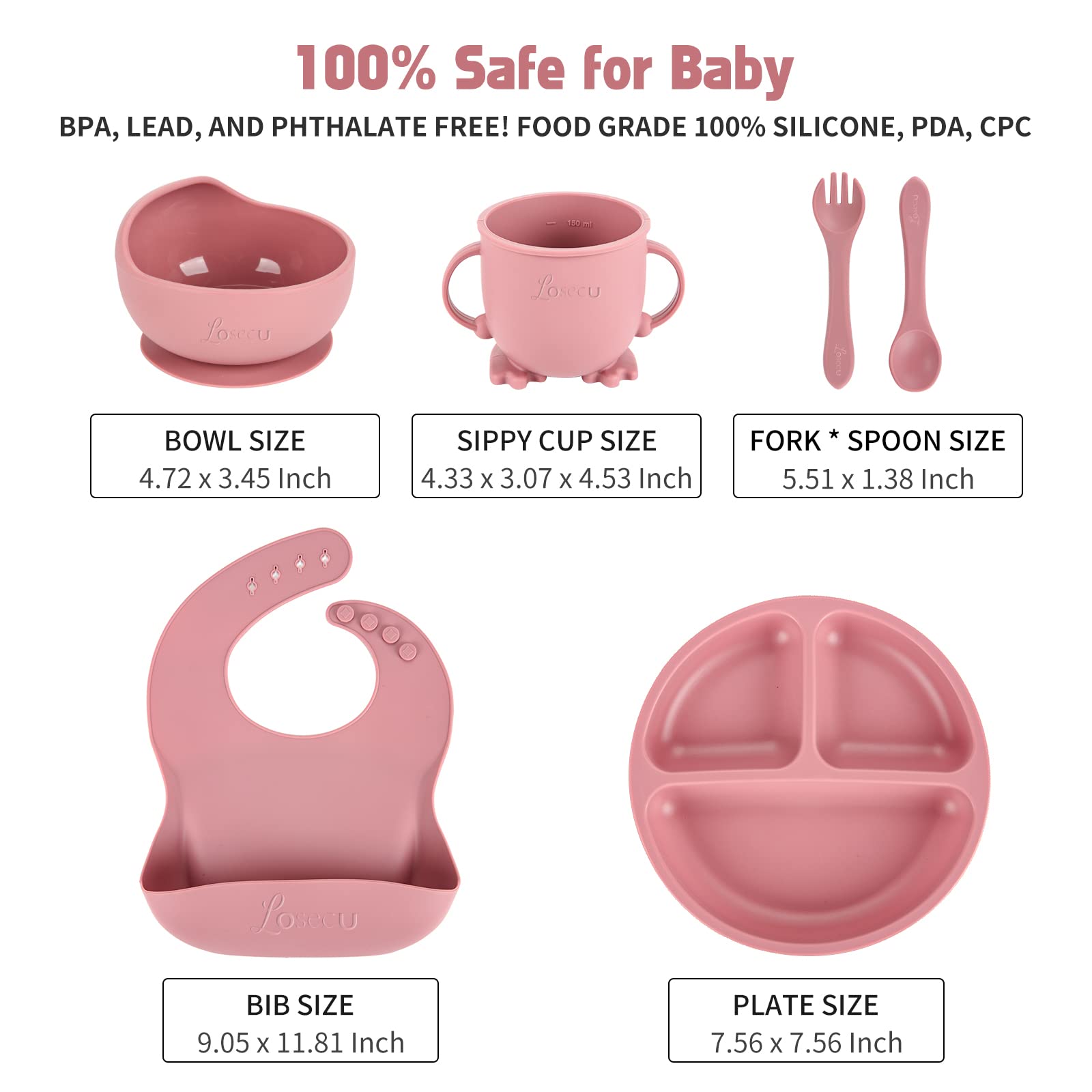 Losecu silicone feeding set suction plate keeps foods separated during self-feeding