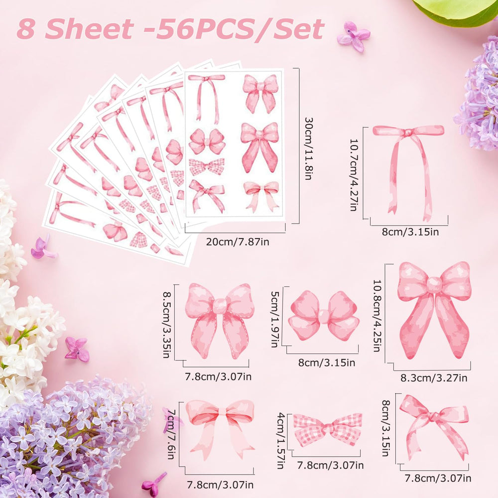 Lotusamber pink bow wall stickers 56-pieces offer versatile bedroom decor