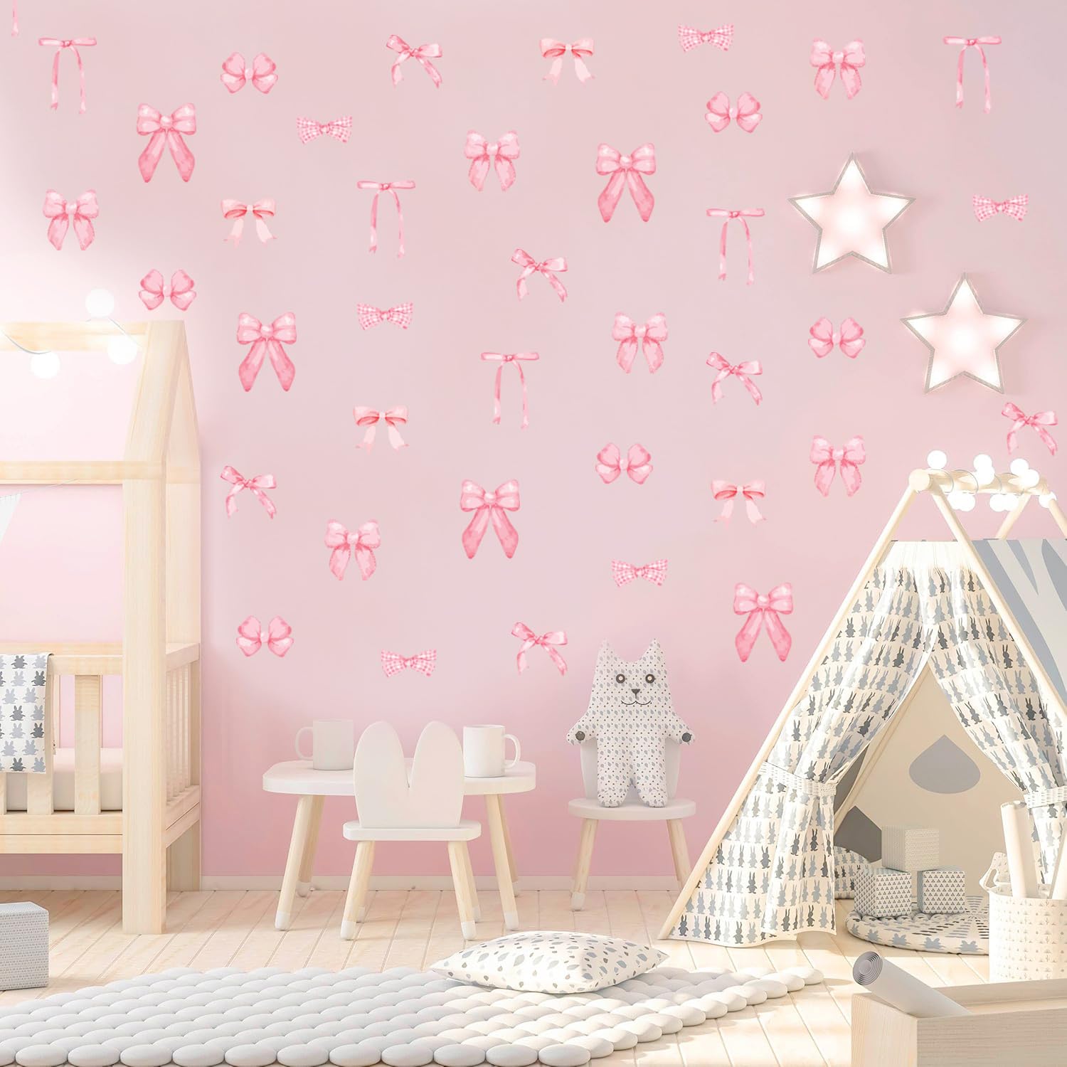 Lotusamber pink bow wall stickers easy-removal shows clean peel