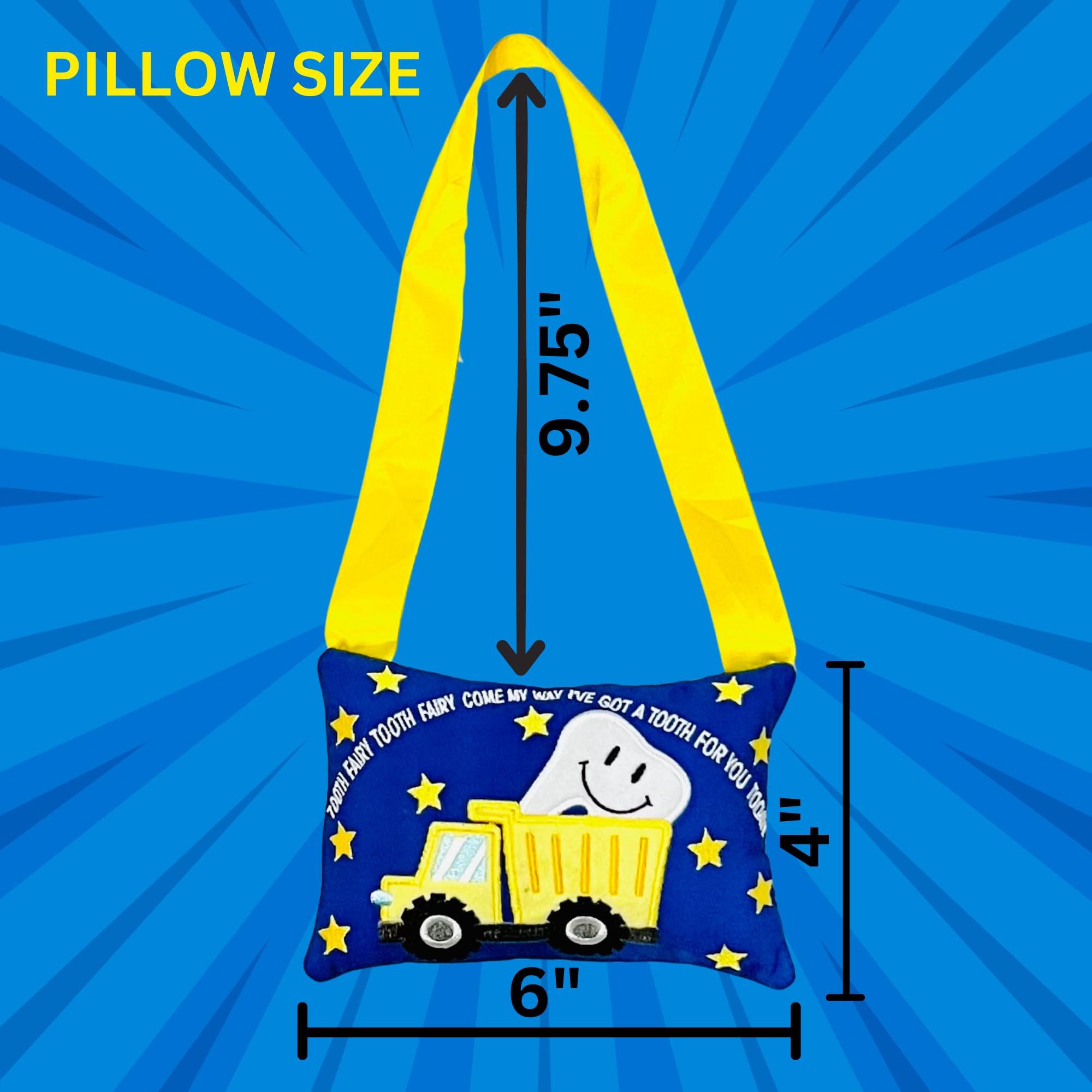 LouGoose Kids pillow hanging on door knob for easy tooth fairy access.