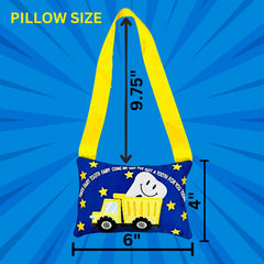 LouGoose Kids pillow hanging on door knob for easy tooth fairy access.