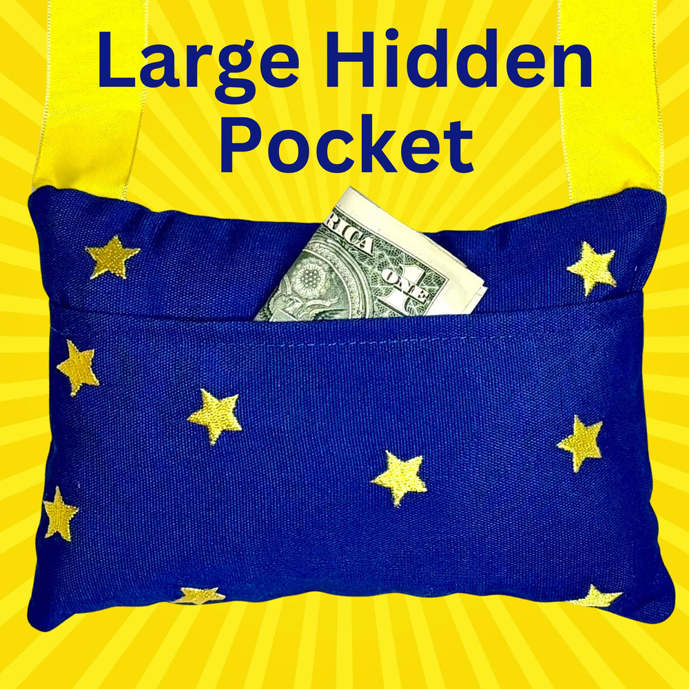 LouGoose Kids pillow pocket closeup showing tooth storage for visits.