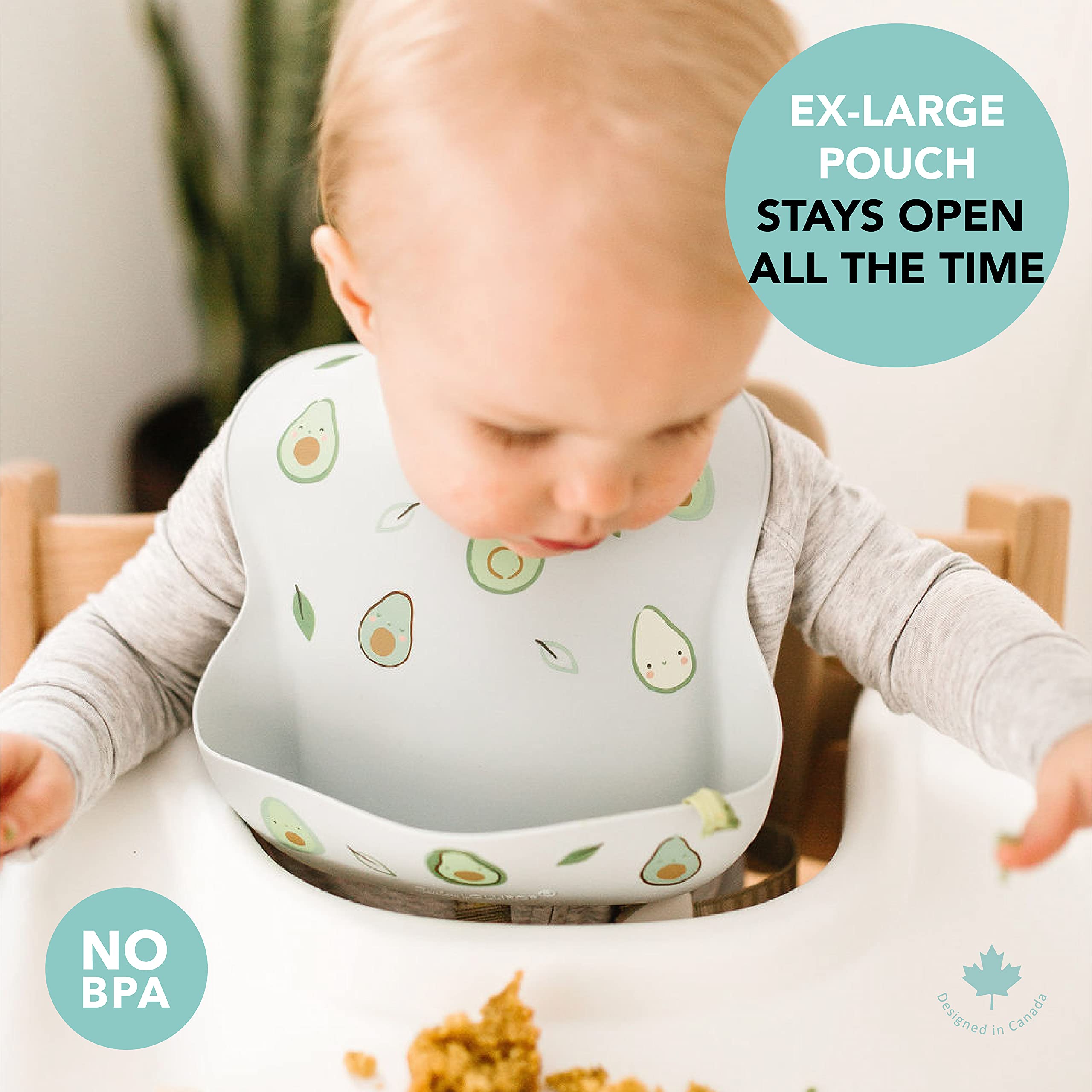 Loulou Lollipop avocado bib adjustable fit with secure buttonholes