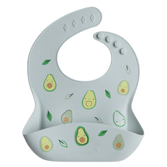 Loulou Lollipop avocado bib close-up shows soft silicone and stain resistance
