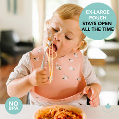Loulou Lollipop bib adjustable fit ages 3-36 months supports growing babies.