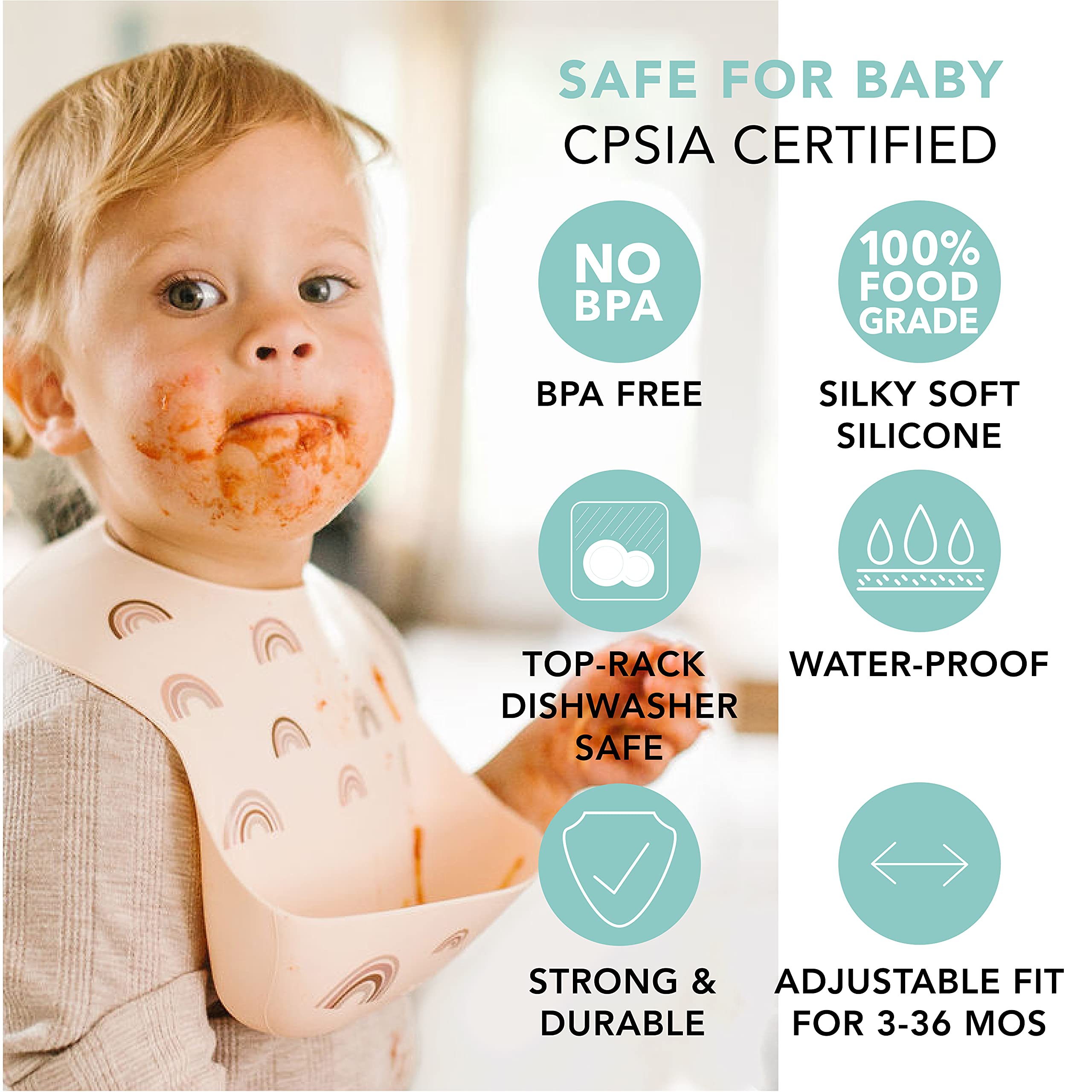 Loulou Lollipop bib catch-all pouch-depth emphasizes catching crumbs and spills during feeding.