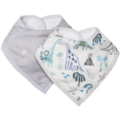 Loulou Lollipop dinosaurs bandana bib front view with adjustable snaps for growing babies
