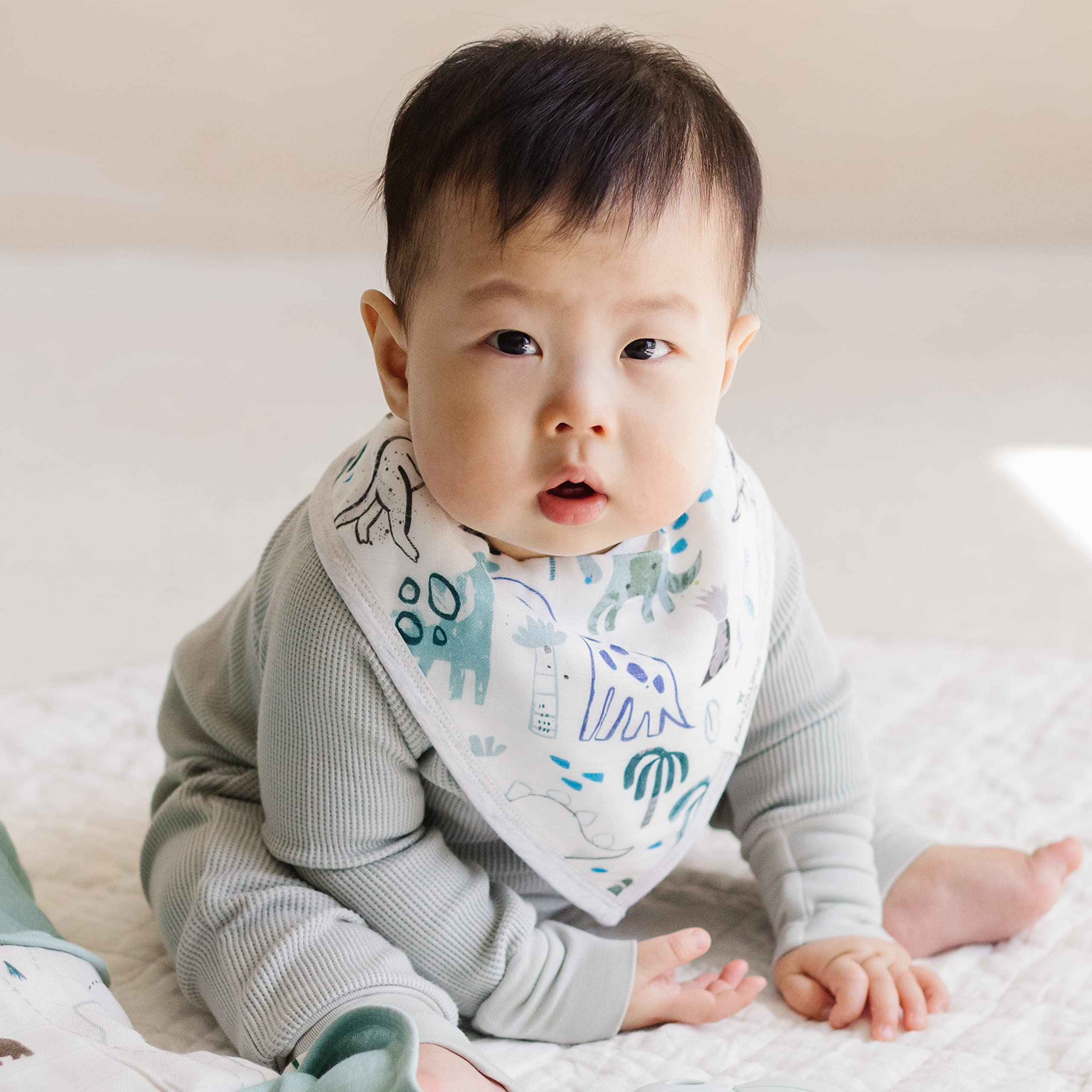 Loulou Lollipop dinosaur bib snap detail with nickel-free closure for irritation-free wear