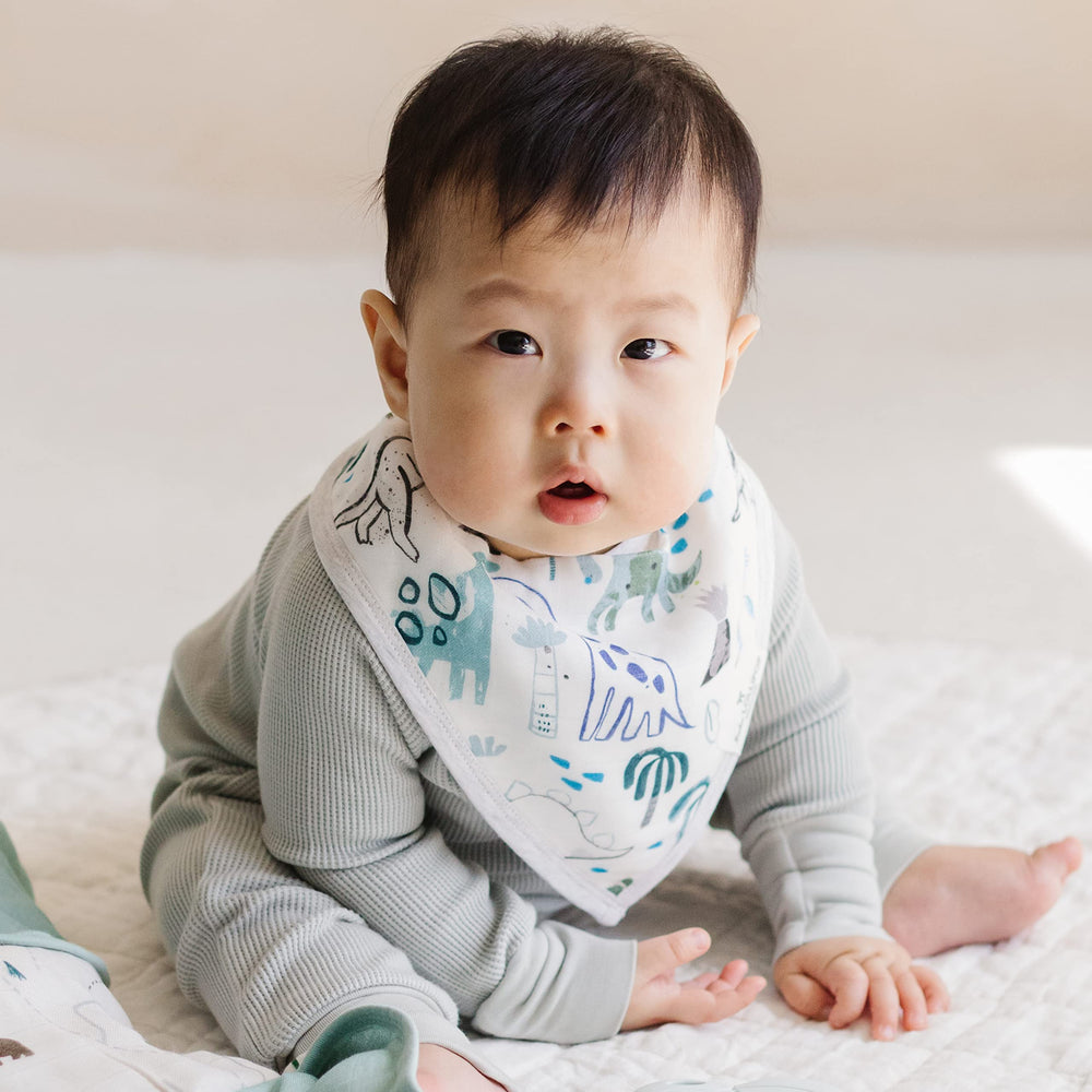 Loulou Lollipop dinosaur bib snap detail with nickel-free closure for irritation-free wear