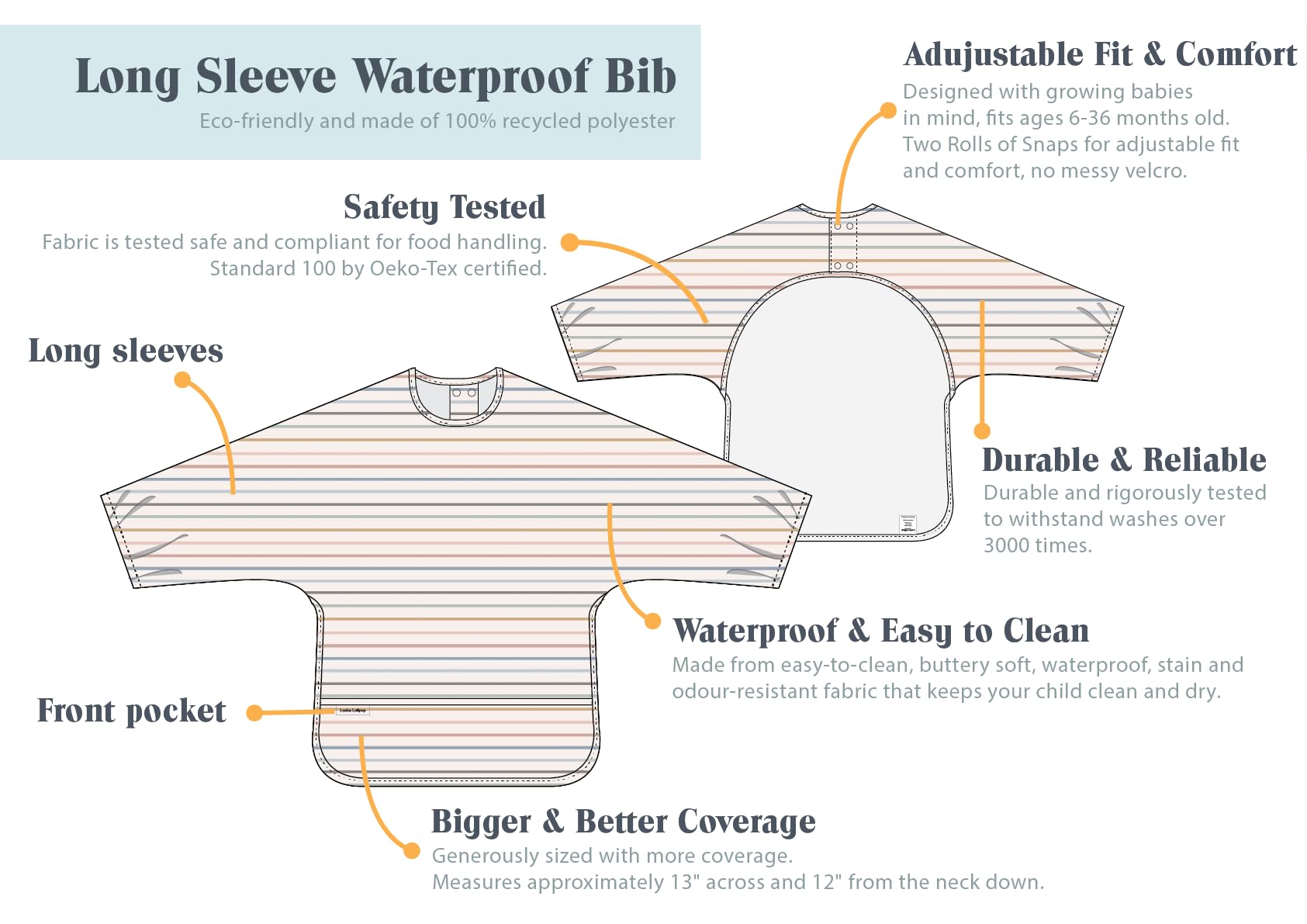 Loulou Lollipop long sleeve bib full-coverage shields arms and chest during crafts.