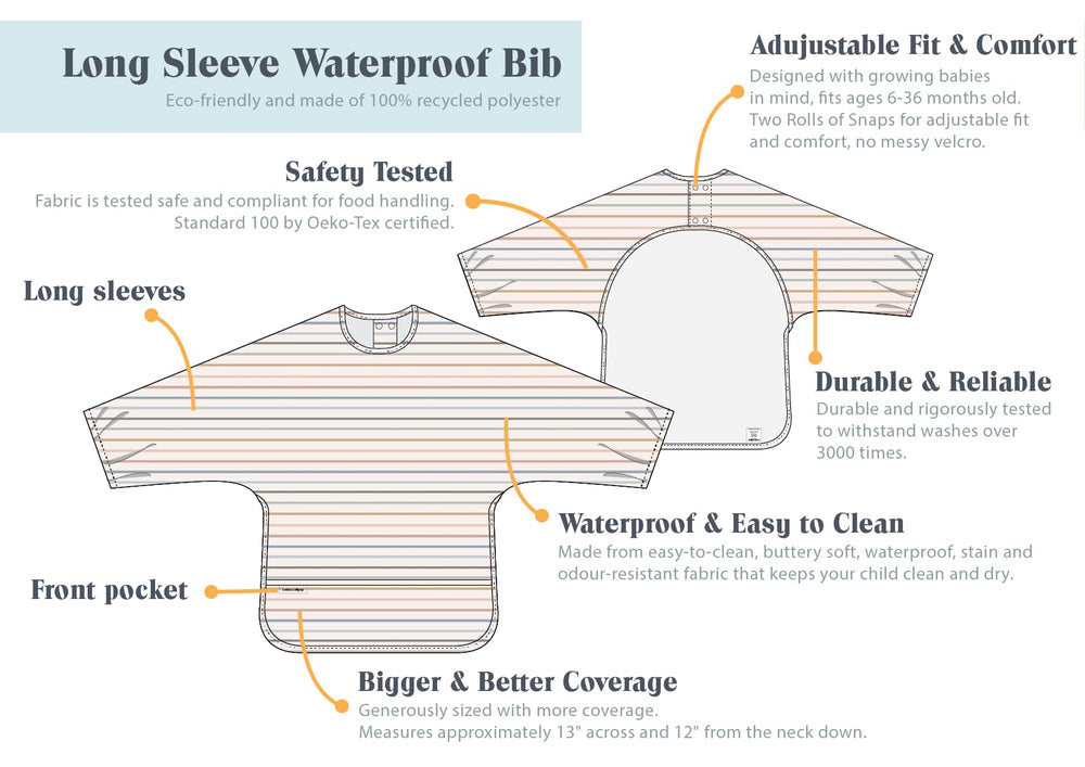 Loulou Lollipop long sleeve bib full-coverage shields arms and chest during crafts.