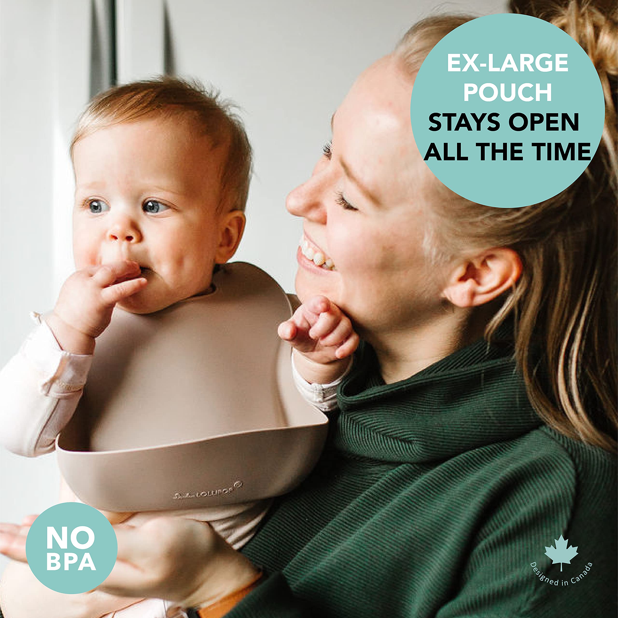 Loulou Lollipop silicone bib top-rack dishwasher-safe for quick cleanup.