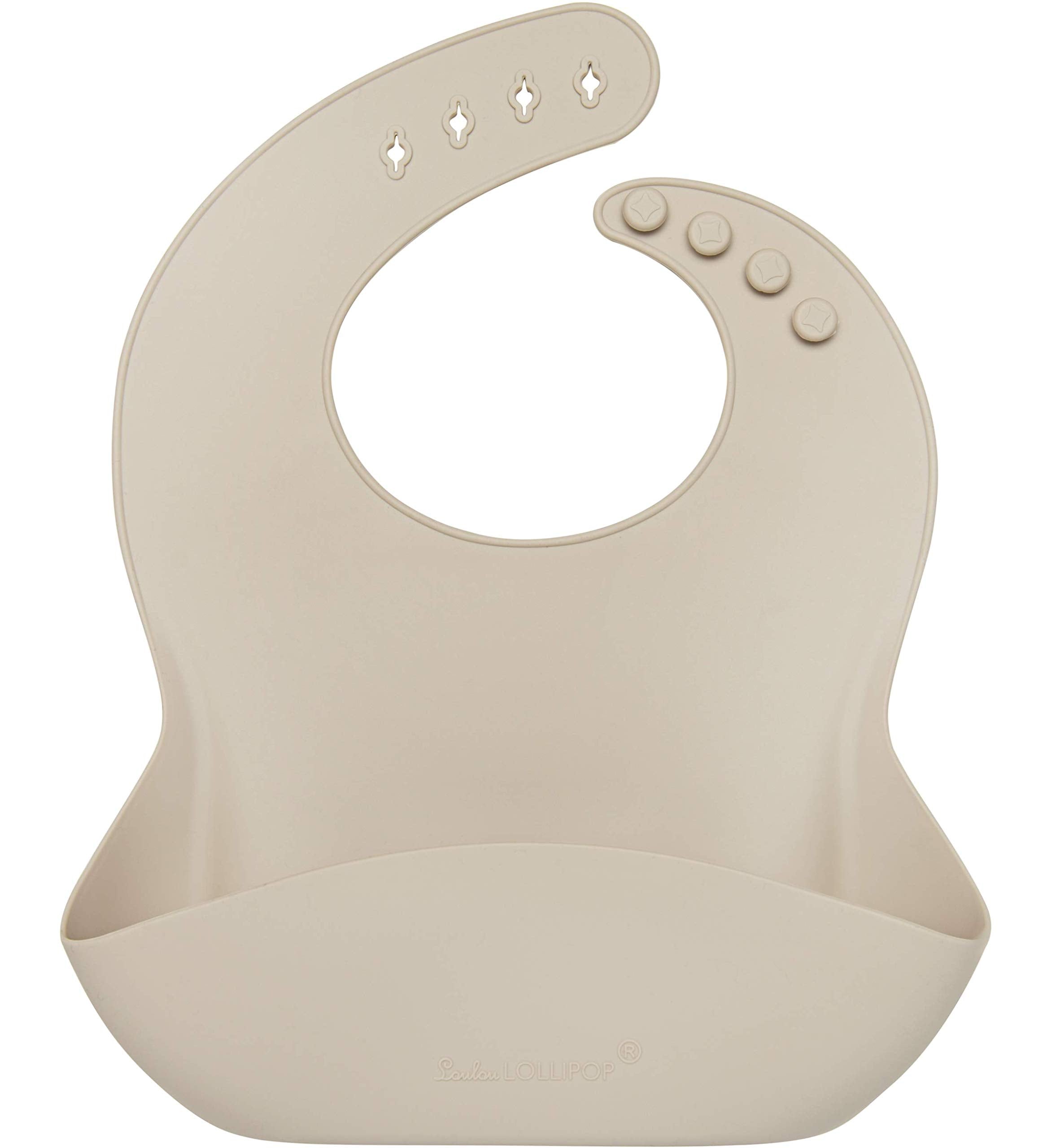 Loulou Lollipop waterproof silicone bib sand close-up shows soft, stain-resistant material for easy cleaning.