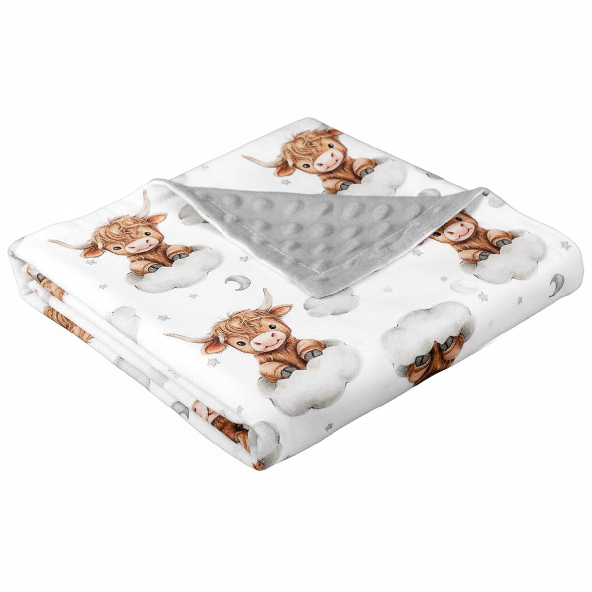 Lounsweer Highland Cow baby blanket front view with soft plush fabric for gentle sleep.