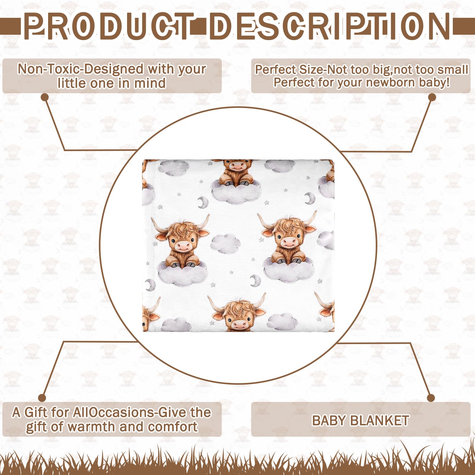 Swaddle-ready Lounsweer Highland Cow blanket offers cozy wrapping for babies.