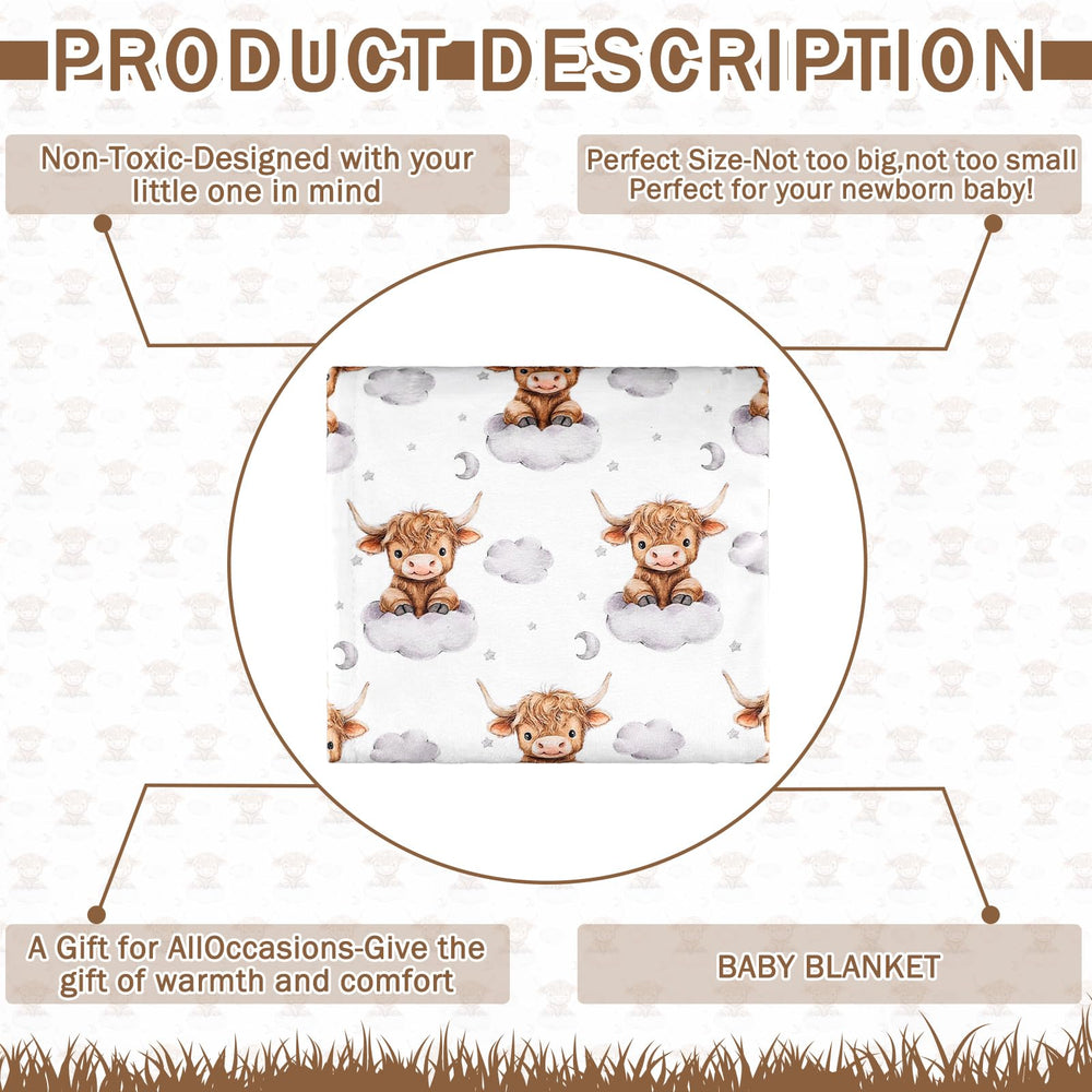 Swaddle-ready Lounsweer Highland Cow blanket offers cozy wrapping for babies.