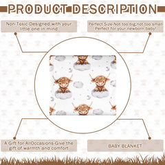 Swaddle-ready Lounsweer Highland Cow blanket offers cozy wrapping for babies.
