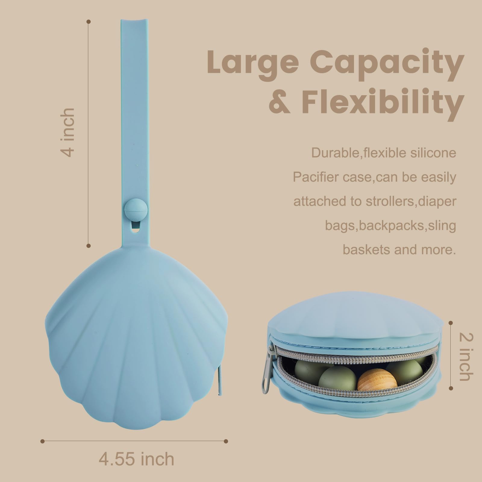 Lovbaby pacifier case strap-mounted on bag for easy reach during strolls.